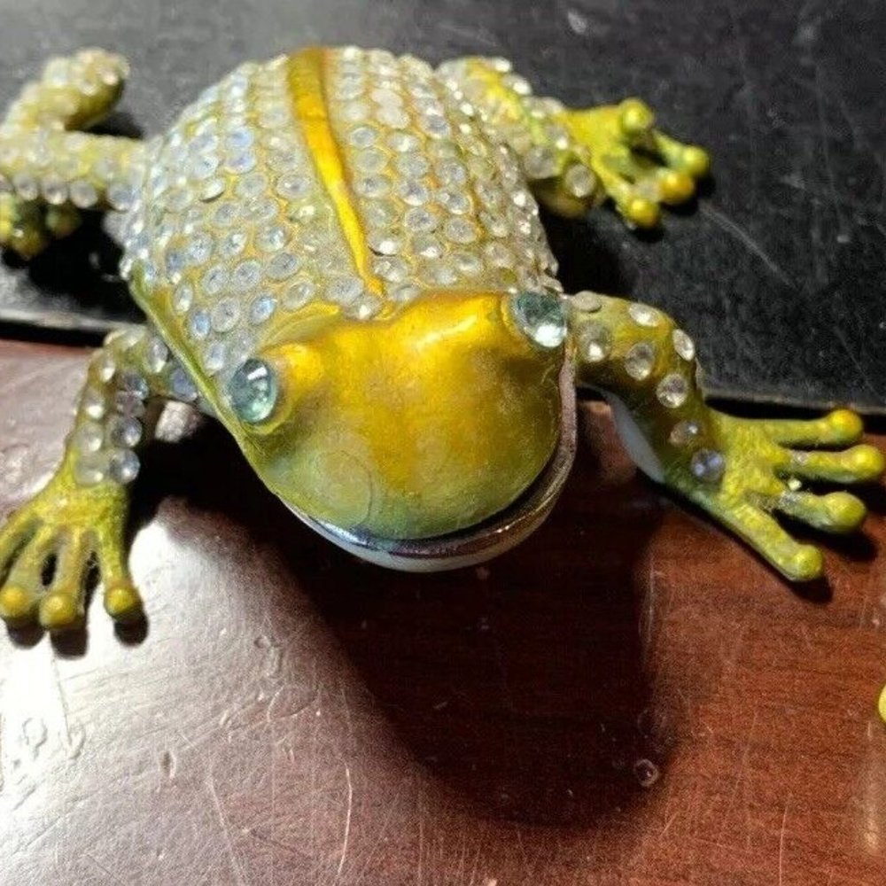 3 Nrmt RUCINNI Frogs Jeweled Eyes Trinket Box Lot W/ SWAROVSKI Crystals Opening!